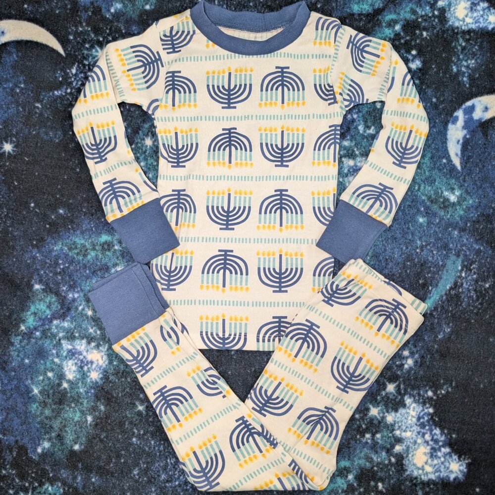 Kids Hanukkah Menorah Pajama Set – Blue and White Long Sleeve Top & Pants